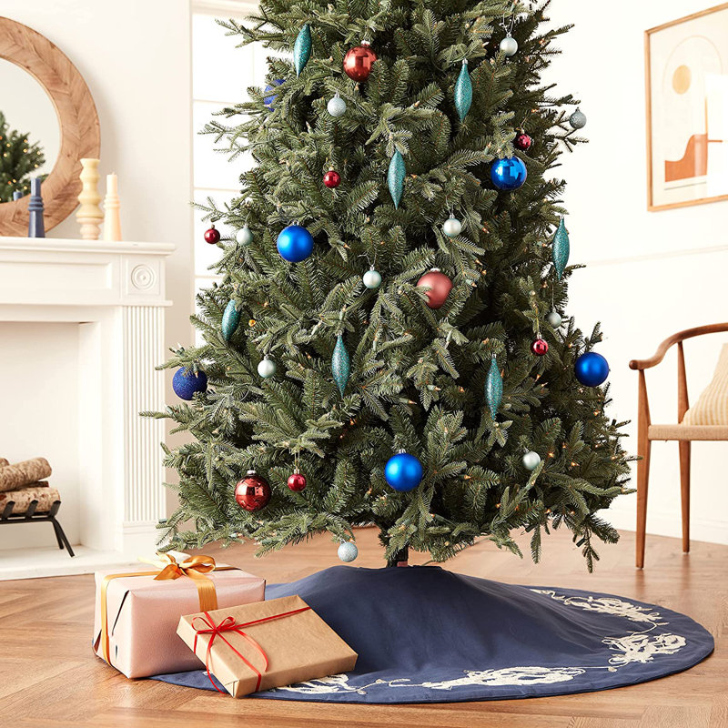 Jupe d'arbre de Noël faite à la main - Homards sur coton bleu marine - 60 po