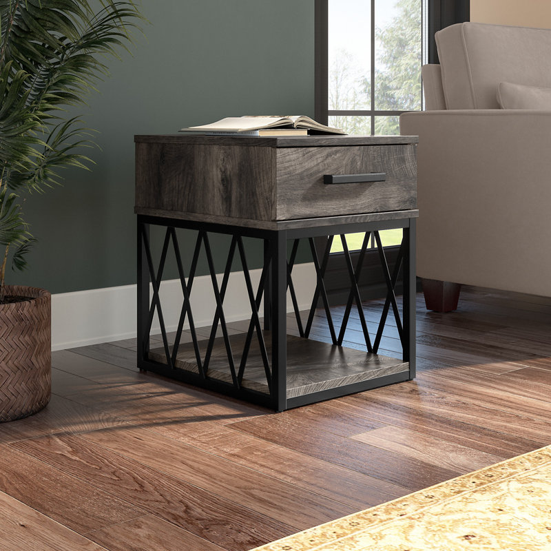 23'' Tall End Table with Storage, Dark Grey Hickory