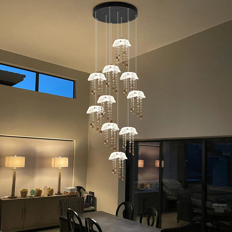 Luminaire suspendu long à 10 lumières DEL à intensité variable unique pour escalier