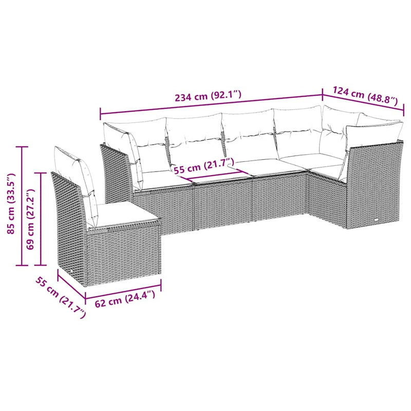 Canapé modulaire en rotin PE 5 places Vidaxl