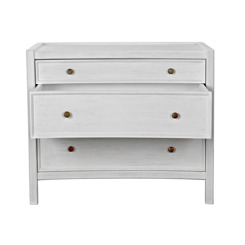 Hampton 3 - Drawer Solid Wood Nightstand, White Wash