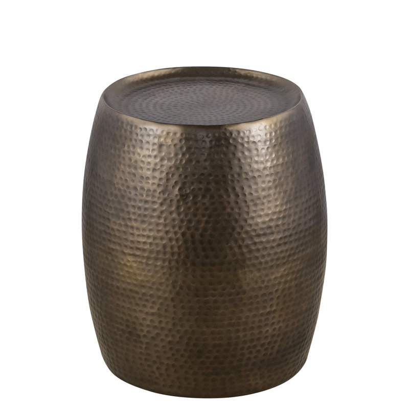 Table d'appoint en aluminium martelé à la main de 21 po de hauteur avec finition texturée or antique, pour table de chevet moderne, surface brillante, légère et assemblée