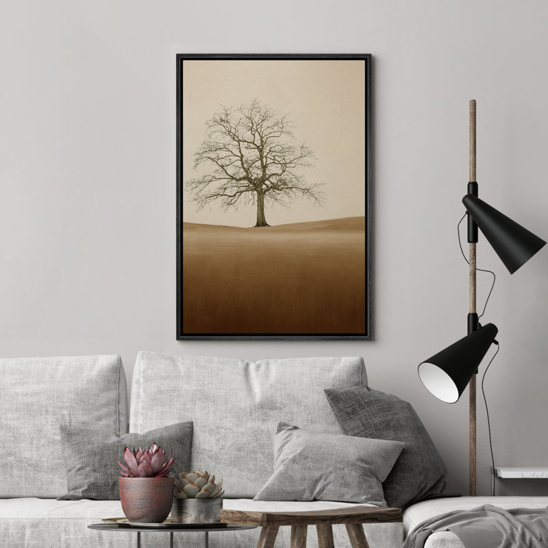 Arbre brun dans le pays, illustrations monochromes élégantes, décor minimaliste moderne, Noir, H 36 po x l 24 po