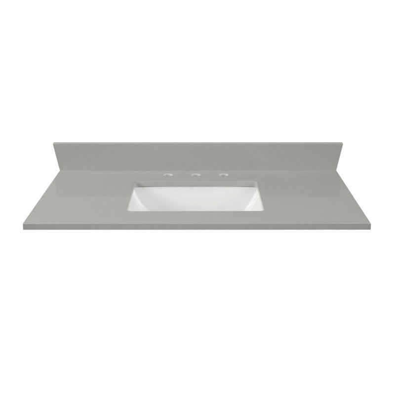 Comptoir de meuble-lavabo en quartz gris 43 po avec lavabo simple et dosseret blanc