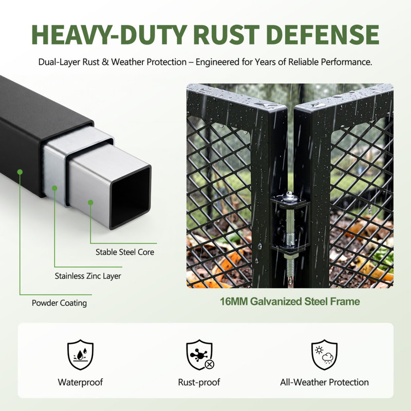 Outdoor Compost Bin Galvanized Steel Wire Composter, Mesh Design for Faster Composting, Double Opening Lid & Side Access Door, Tool-Free Assembly, 2 Sizes & 2 Colors Available
