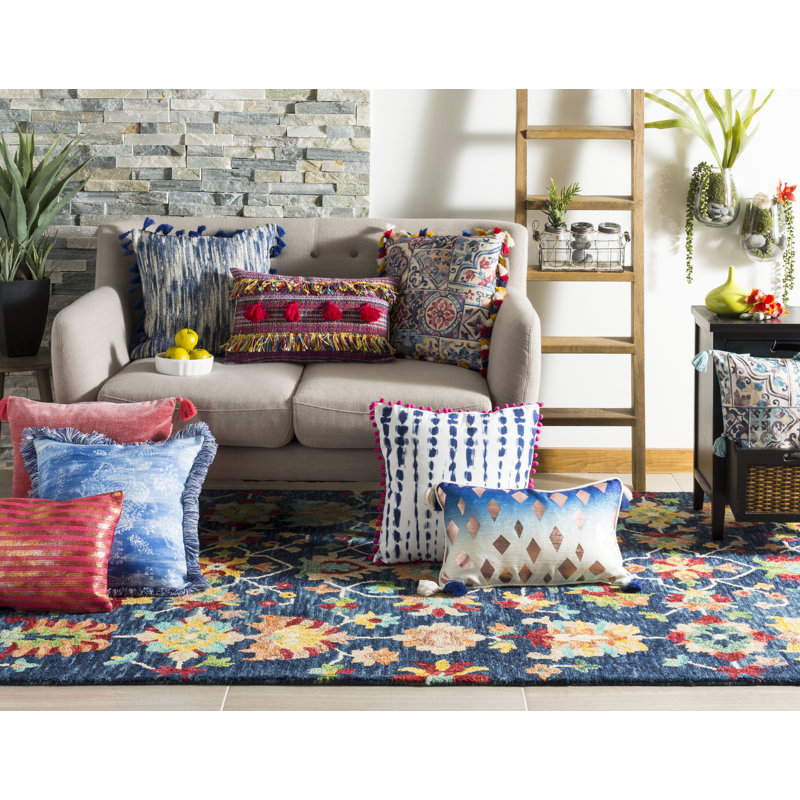 Colorful Bohemian Rectangular Pillow with Fringe and Tassels
