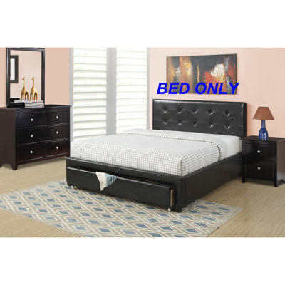 Moderne, noir, cadre de grand lit, tête de lit en similicuir, rangement inférieur, bois de peuplier, lit en bois de pin,