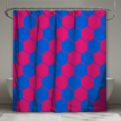 Rideau de douche rose / bleu / hexagone extra long