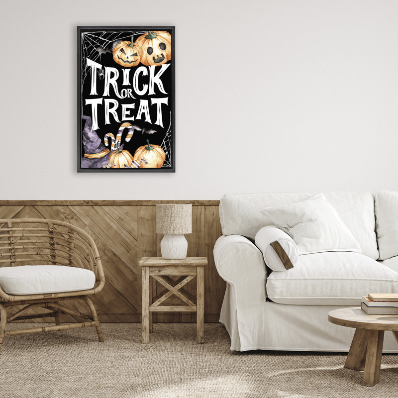 Cadre flottant Trick Or traiter Creepy Traditions, design par Kim Allen, Cadre flottant noir de jais, H 25 po x l 17 po