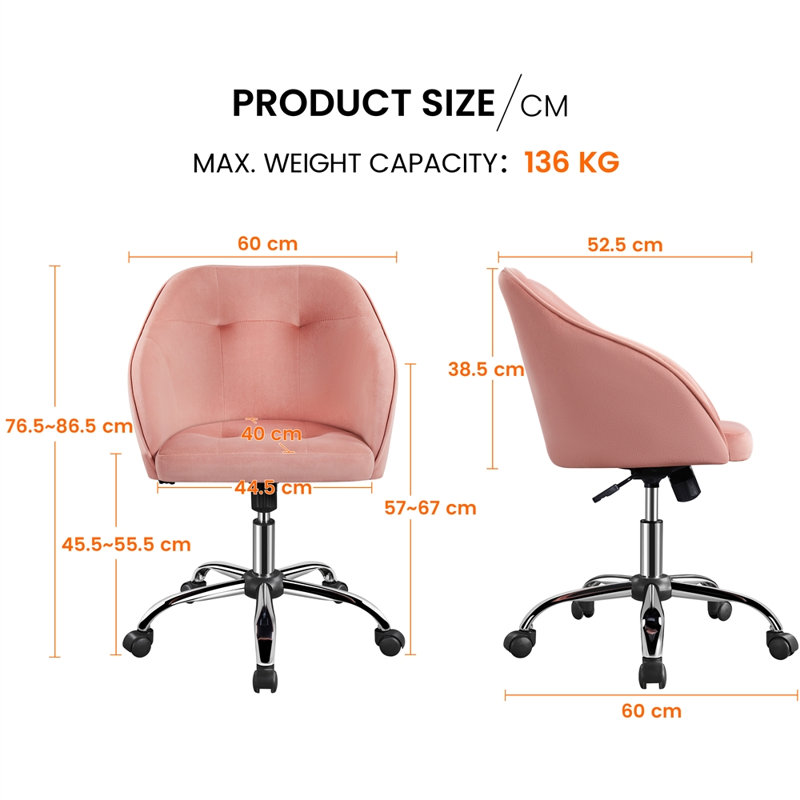 Ergonomic Desk Chair，Adjustable 360° Swivel Boucle Chair  for Home and Office use, Pink