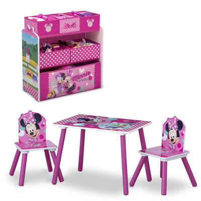 Disney Minnie Mouse 4-Piece Playroom Solution By Delta Children – Set Includes Table And 2 Chairs And 6-Bin Toy Organizer