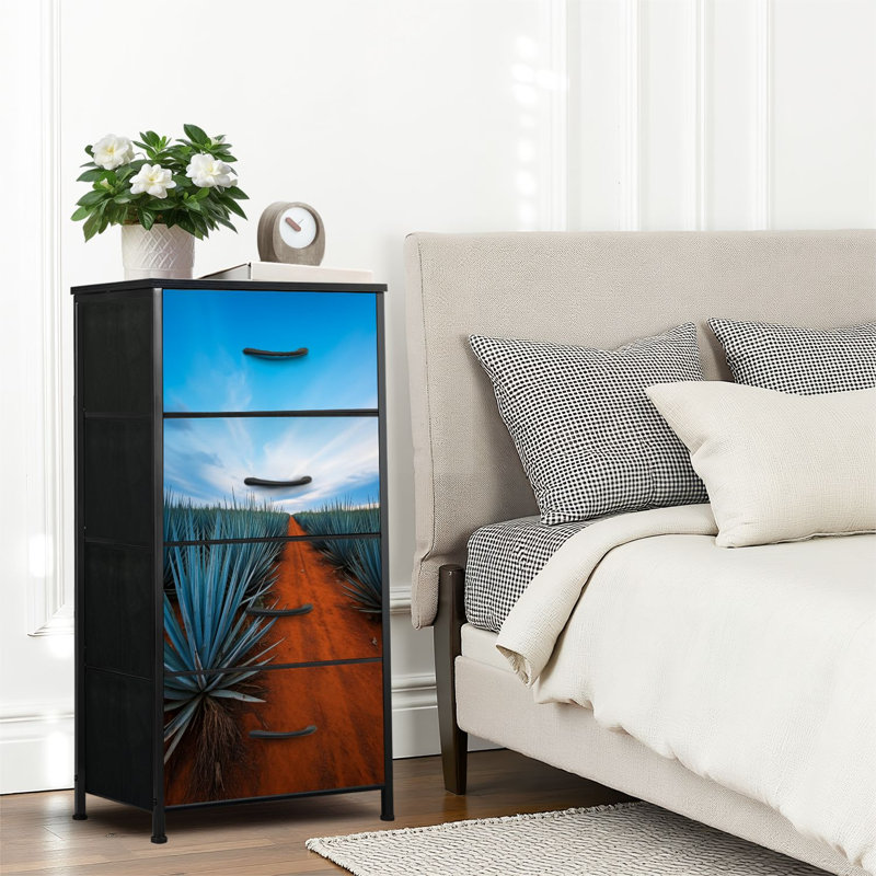4 Drawer Dresser for Bedroom, Narrow Chest of Drawers, Wooden Top and Study Iron Frame 18"x37.5"-(WxH)