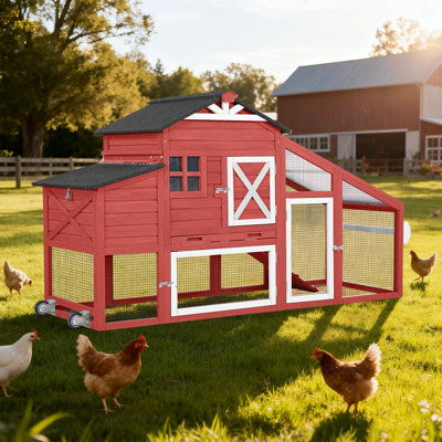 Large Mobile Chicken Coop With Nesting Box & Removable Tray – Outdoor Poultry Cage With Wheels For 2-5 Chickens, Rabbits, Ducks (73.4" L X 28" W X 43.2" H)