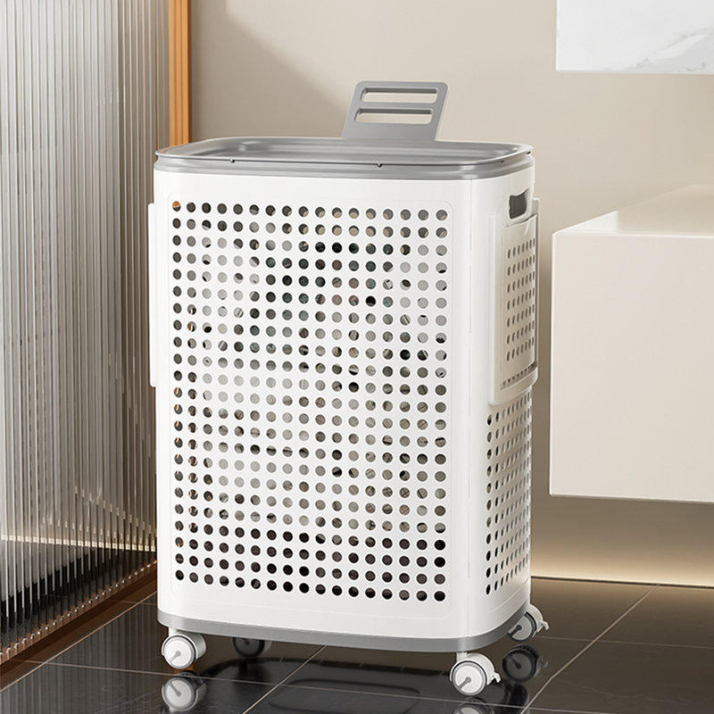 Laundry Hamper with Wheels and Built-in Side Baskets, Large Capacity Clothes Hamper Organizer with Ventilation, Mobile Storage for Bedroom Bathroom