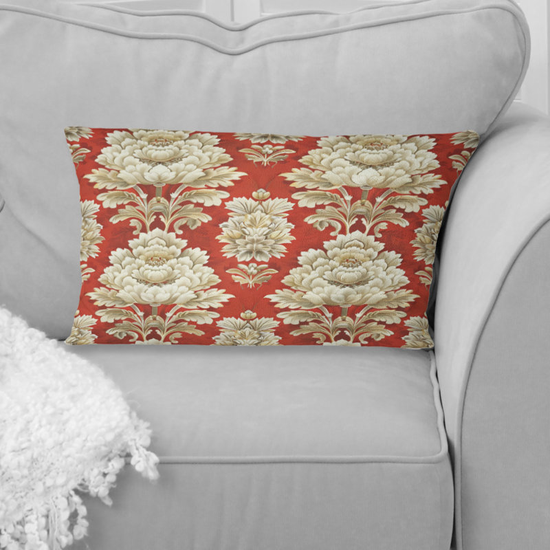 Coussin lombaire en damas rouge et or