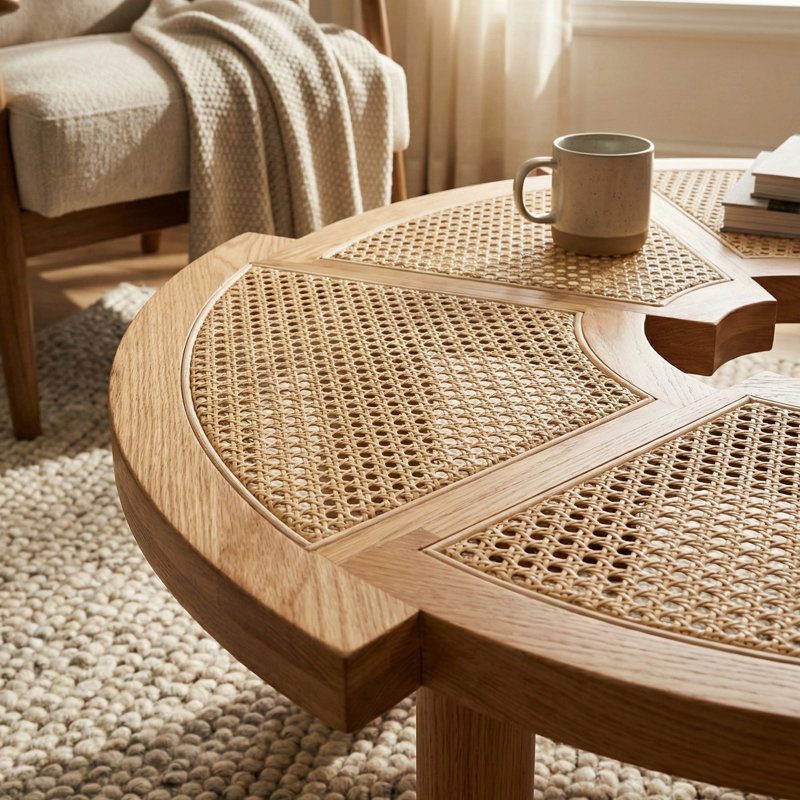 Table basse en bois massif tissé de ton naturel 40 po