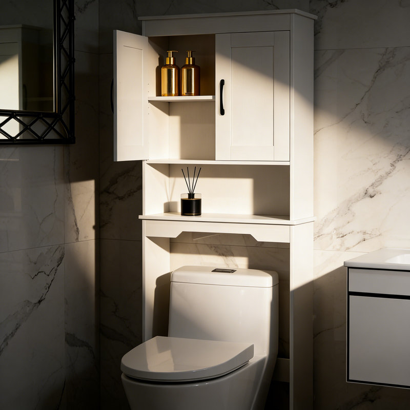 Armoire de rangement au-dessus de la toilette, organisateur de salle de bain autoportant à 3 niveaux avec tablette réglable et porte en bois, rangement peu encombrant pour la salle de bain, la salle de lavage et la salle de bain