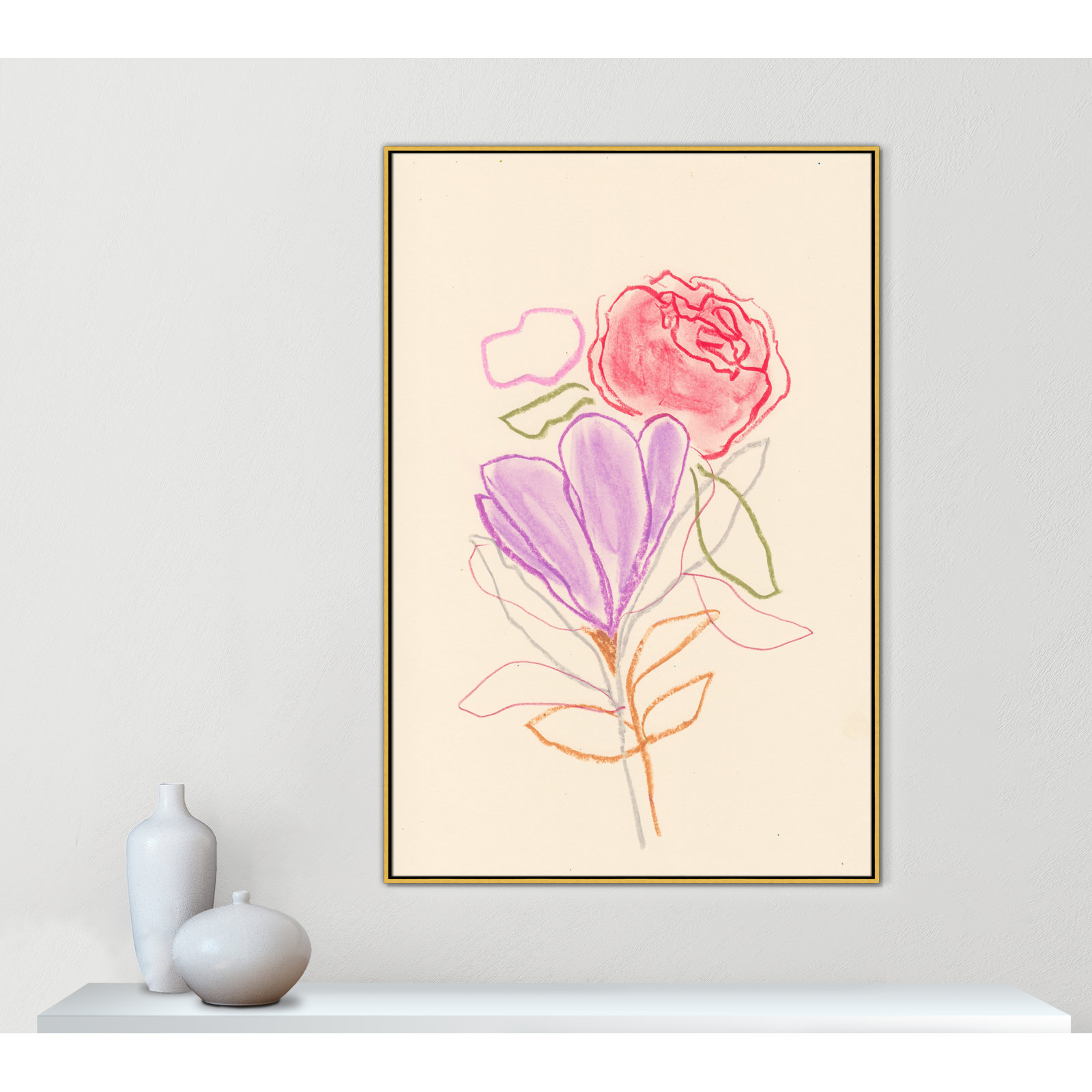 Simple Floral "Simple Floral III" Print, Gold Floater Framed Canvas, No Mat, 61.5" H x 41.5" W x 2" D
