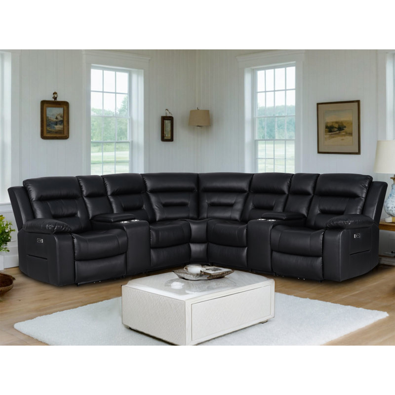 7-Piece Power Recliner Chair Reclining Sectional with 2 Power Recliners and Built-in USB Port Hidden Cupholder