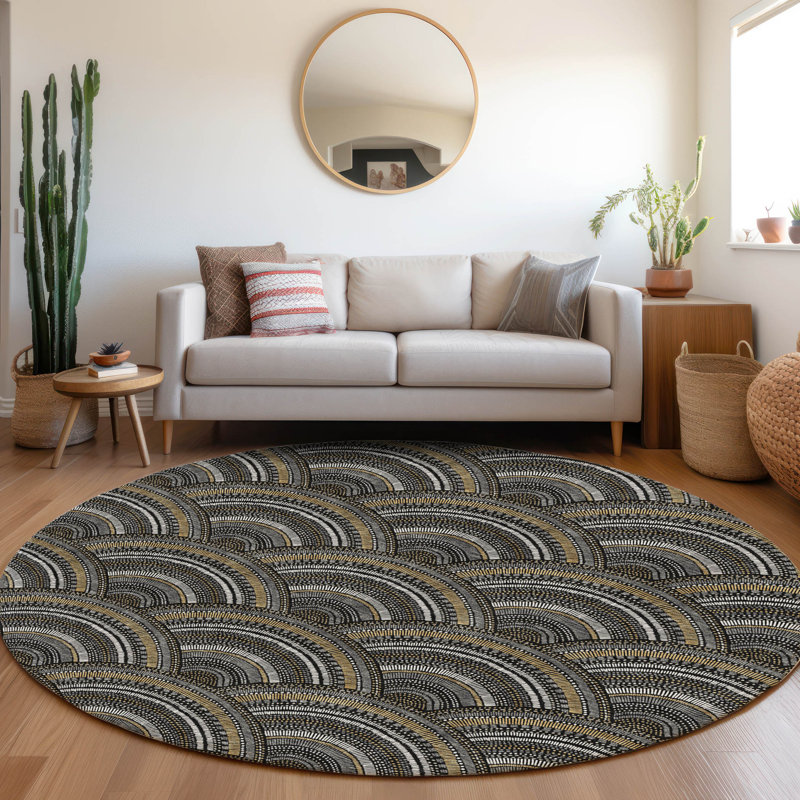 Tapis noir Prisco lavable à la machine de qualité supérieure, Rond 8 pi