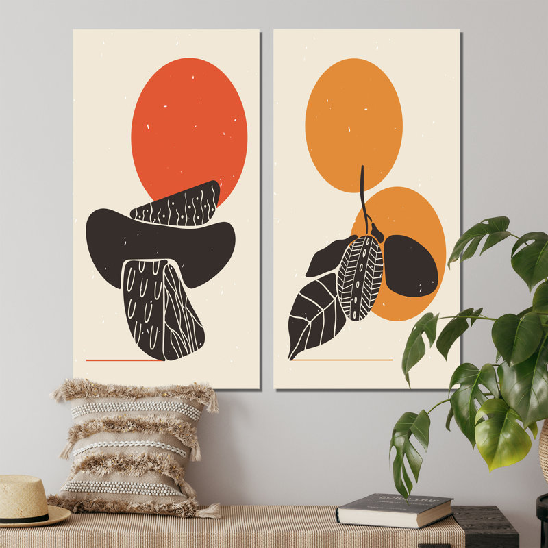 Minimal Boho Design Botanical Silhouette I - ensemble de 2 peintures, Toile tendue, H 20 po x l 24 po x P 1 po