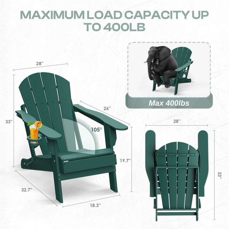 Set of 2 Folding Adirondack Chair With Table, Green
