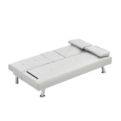 Sofa Bed With Armrest Two Holders WOOD FRAME, STAINLESS LEG, FUTON PVC