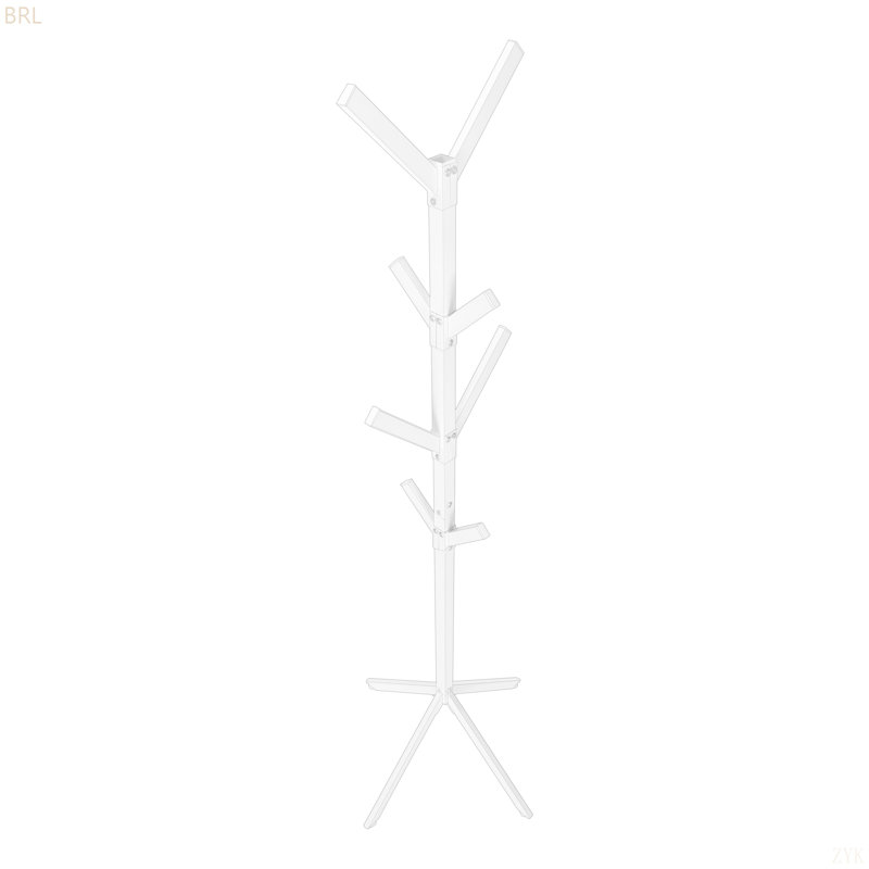 Coat Rack, Hall Tree, Free Standing, 8 Hooks, White