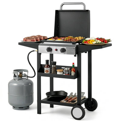 2 Burner 20000 BTU Portable Propane Griddle Freestanding Gas Grill