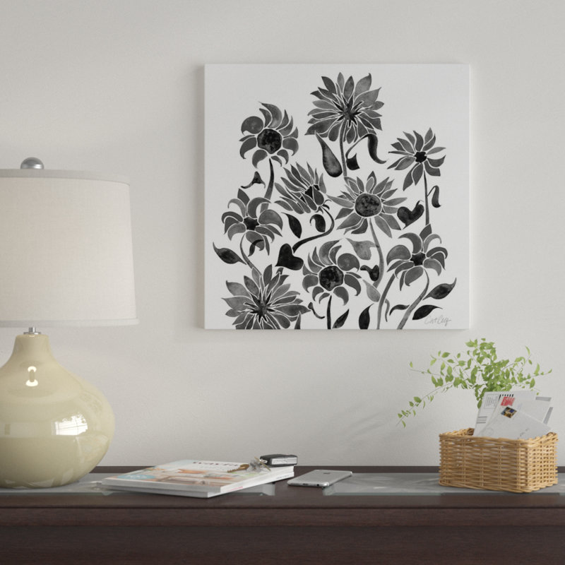 « tournesol aquarelle, black » par cat coquillette, reproduction d’impression sur toile tendue, H 12 po x l 12 po x P 0,75 po