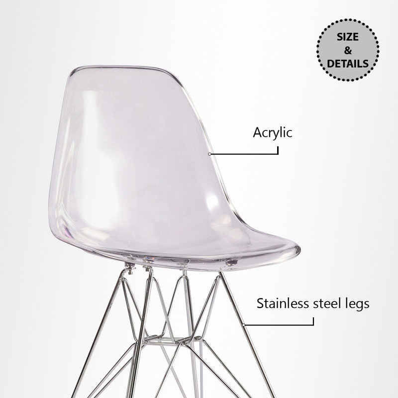 Modholic Eiffel Chair With Steel Legs, Clear, 1, Clear