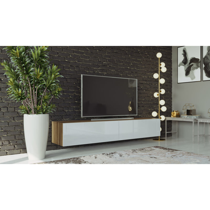 Coan Unfinished Floating TV Stand for TVs up to 78", Countru Oak/White Gloss