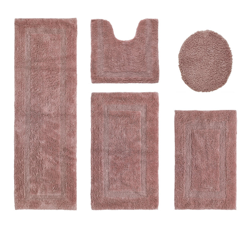 Lux Premium 2370 GSM 100% Cotton 5 Piece Bath Rug Sets, Machine Washable, Super Absorbent & Tufted Weave Reversible Bath Mat for Bathroom, Shower, and Tub, Oeko-Tex Certified Bathroom Rugs, Pink