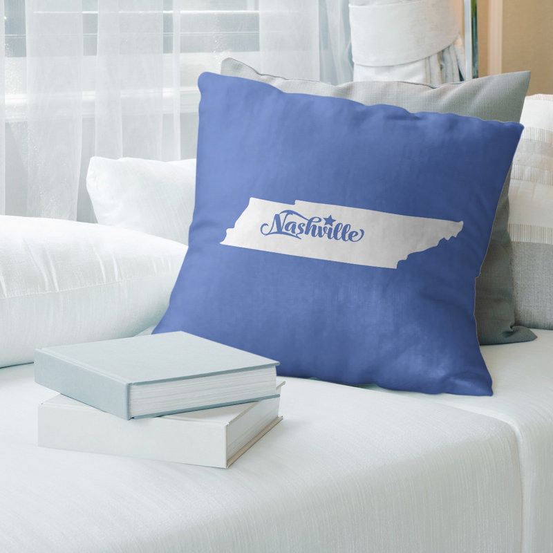Cotton Blend Reversible Throw Pillow, 20" x 20", Blue, Nashville