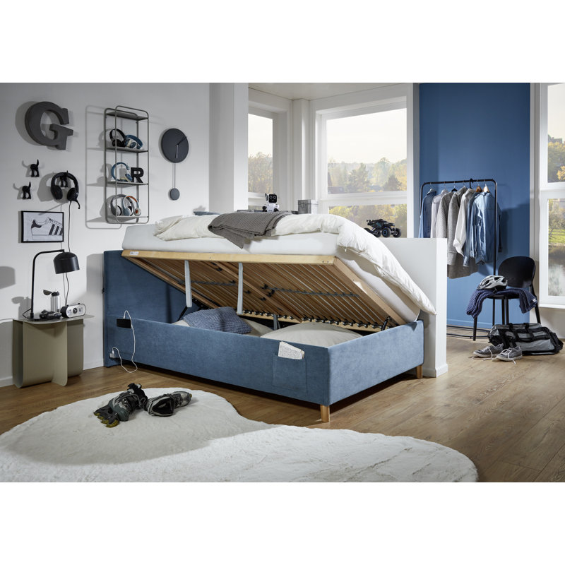 Bromborough Upholstered Standard Bed, 140 x 200cm, Blue