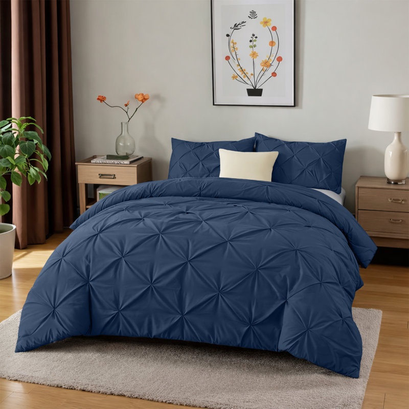 Microfiber Solid No Pattern Colour Duvet Cover Set with Pillowcases, Single Duvet Cover Set + 1 Pillowcase, Navy
