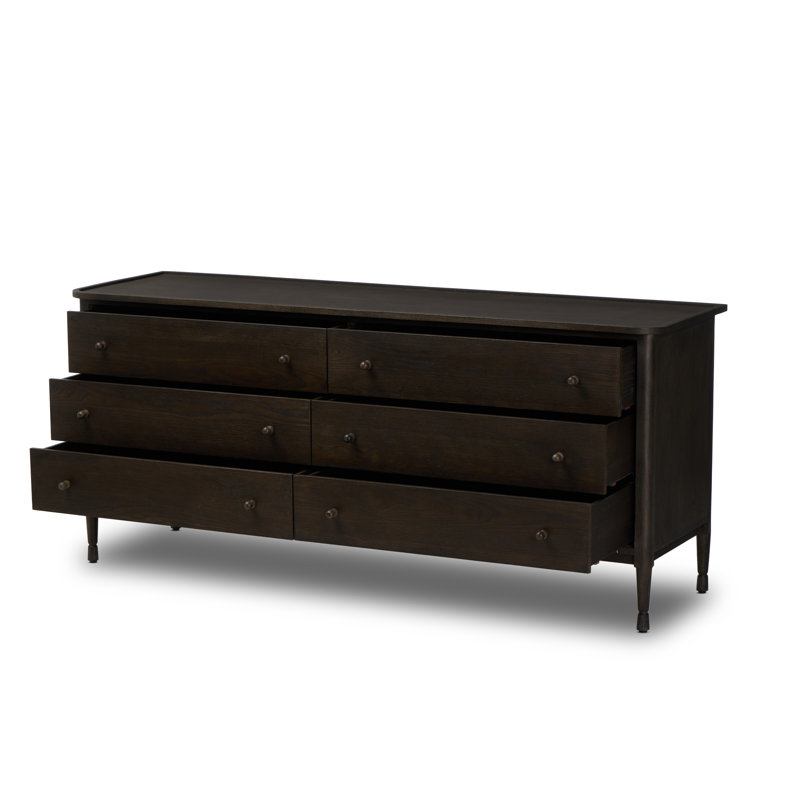 Franny 6 Drawer Dresser-Saddle Brown Veneer, Espresso Oak Veneer