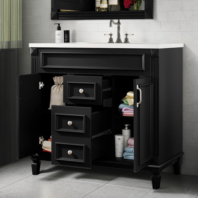 This Single-Sink Bathroom Vanity With A Top Sink Is Paired With A Modern Storage Cabinet With 2 Soft-Closing Doors And 2 Drawers. It Provides Practical And Convenient Storage, Efficient Space Utilization, And Is Both Beautiful And Functional.