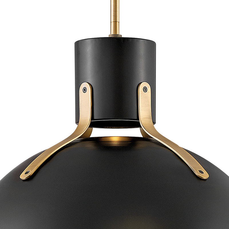 Luminaire suspendu en dôme à 1 lumière Clendon, H 17 po x l 20 po x P 20 po, Noir satiné, Noir satiné