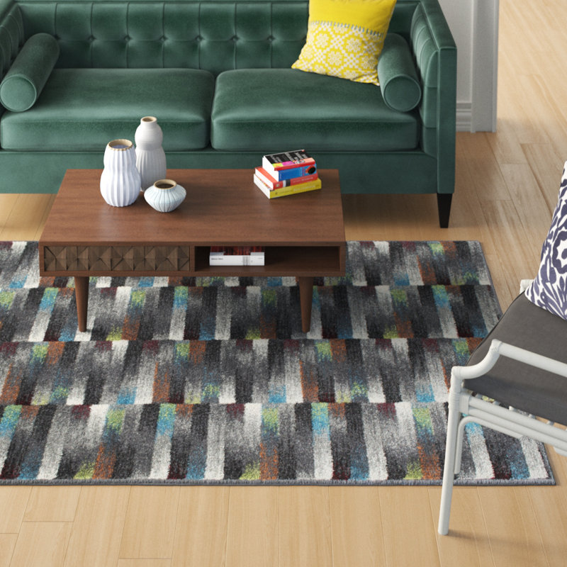 Tapis gris à motif géométrique empilé Deloris, Rectangle 5 pi x 7 pi