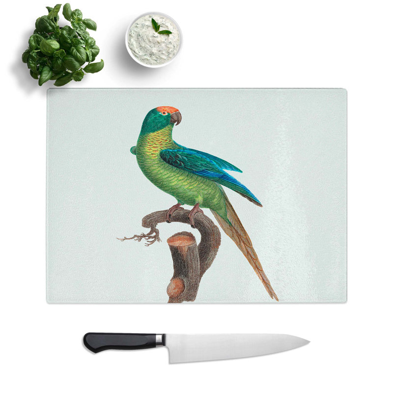 Tempered Glass Parakeet by F. Levaillant Chopping Board, 28.5 cm W x 20 cm L