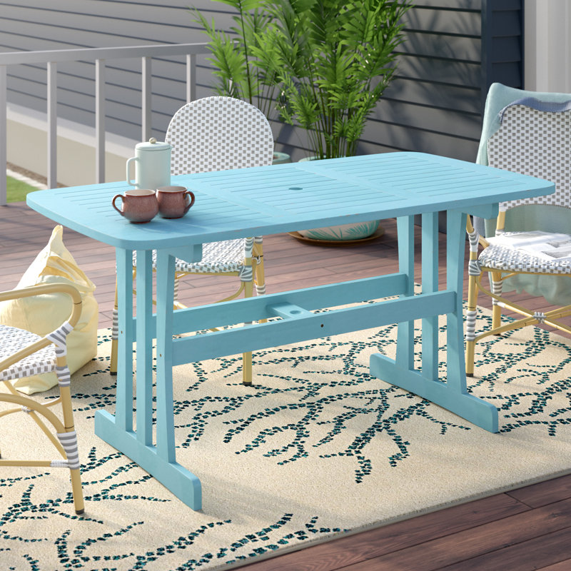 Blaser Rectangular Acacia Solid Wood Outdoor Dining Table Umbrella Hole , 44 " W 31.5 " D, Sky Blue