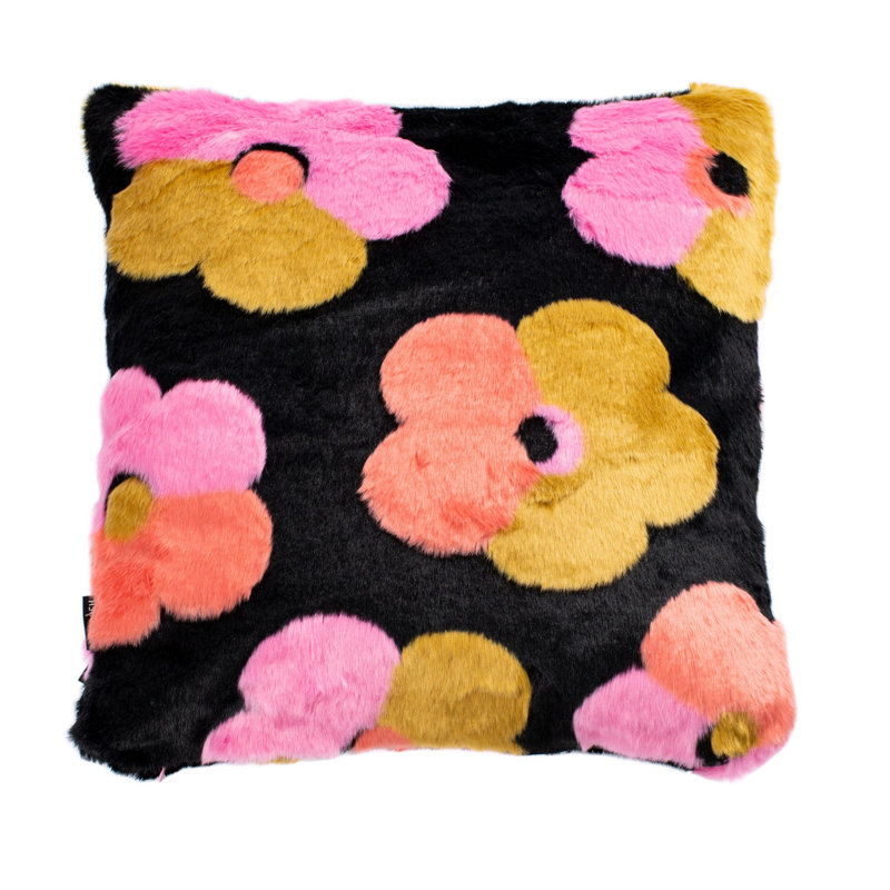 Multicolor Floral Faux Fur Square Kids Throw Pillow
