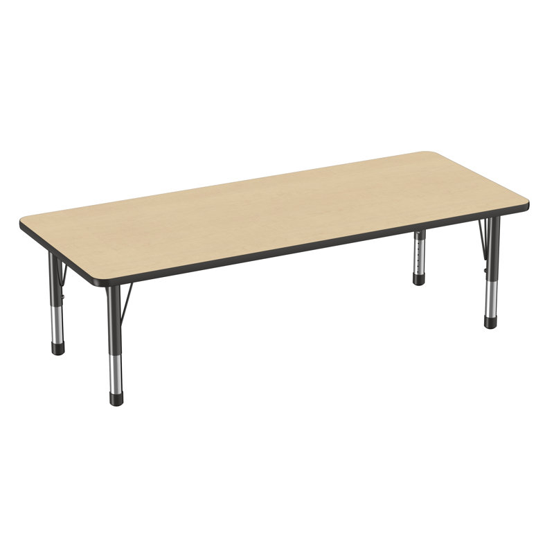 Table d'activité rectangulaire à hauteur réglable en forme de T, Érable / noir, Épais, 30 po x 72 po