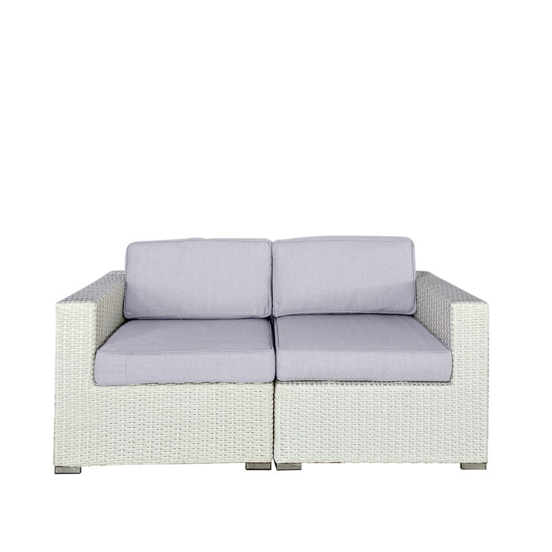 Causeuse d'extérieur en osier avec coussins Arreola, Blanc, Beige