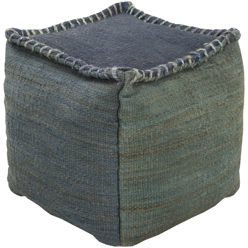 Kromer Upholstered Pouf, Denim / Dark Green 100% Jute