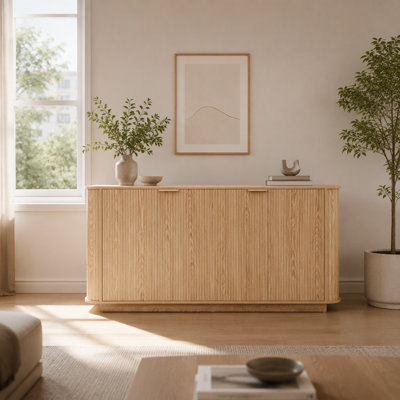 63 " Wavy Storage Sideboard, Double-Door Buffet Cabinet with Adjustable Shelves