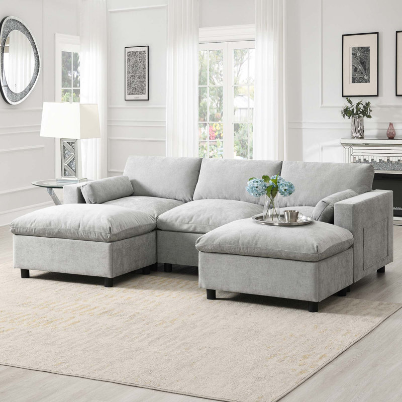 Canapé modulaire 86,5 po Chenille, Chenille gris moyen