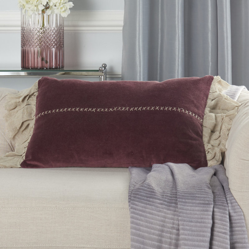 Ruffled Cotton Blend Throw Pillow, Burgundy