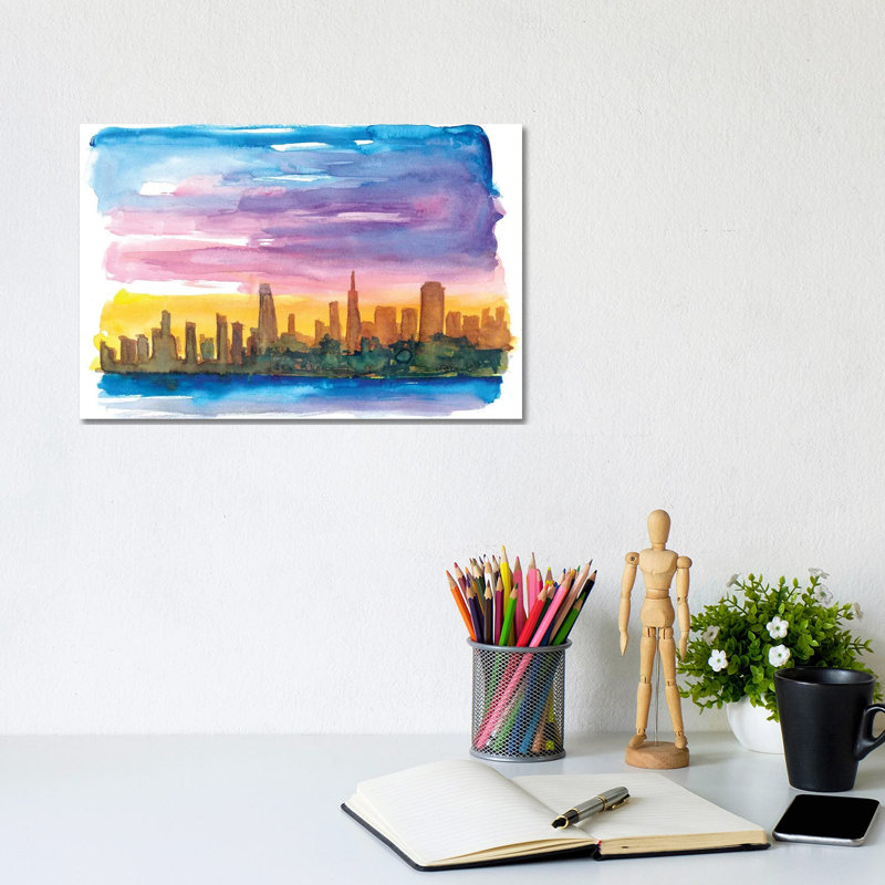 San Francisco Skyline in Golden Sunset Mood 1 Piece Wrapped Canvas Wall Art, 20.32 cm H x 30.48 cm W
